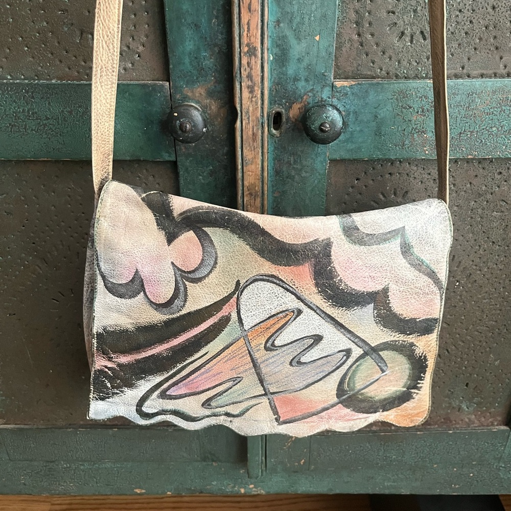 Vintage 80s Botary Hand Painted Abstract Geo Art Bag